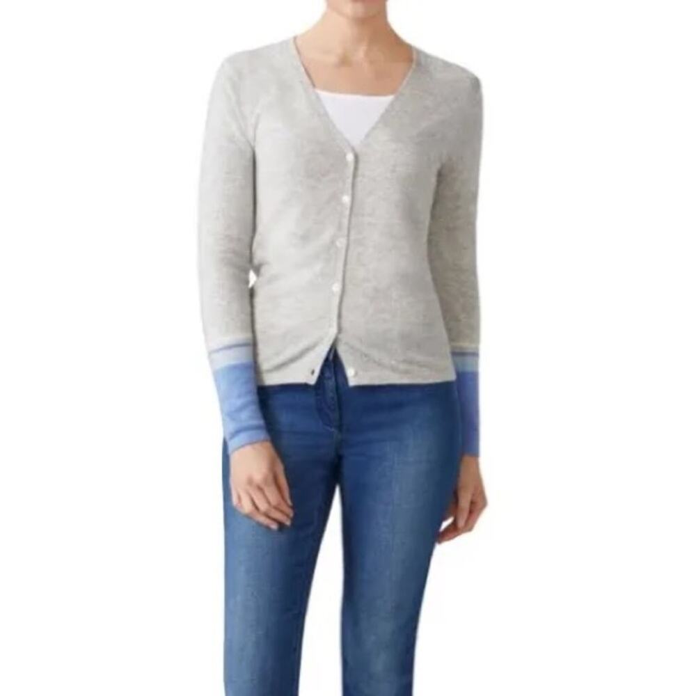 Pure Collection Cashmere Grey and Blue Cardigan US 12 Like New